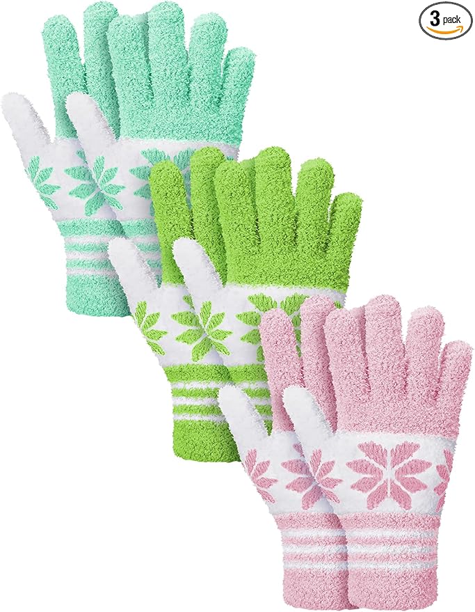 Patelai 3 Pairs Microfiber Plant Dusting Gloves Leaf Cleaning Gloves for Indoor Plants, Blinds, Furniture, House(Large,Snowflake Yellow, Pink, Blue, White)