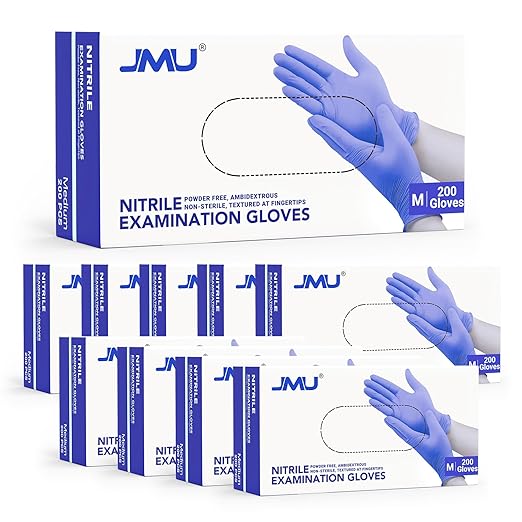JMU Nitrile Gloves Medium Bulk 2000 Count, 3.5 Mil Disposable Gloves Latex-Free, Violet Blue