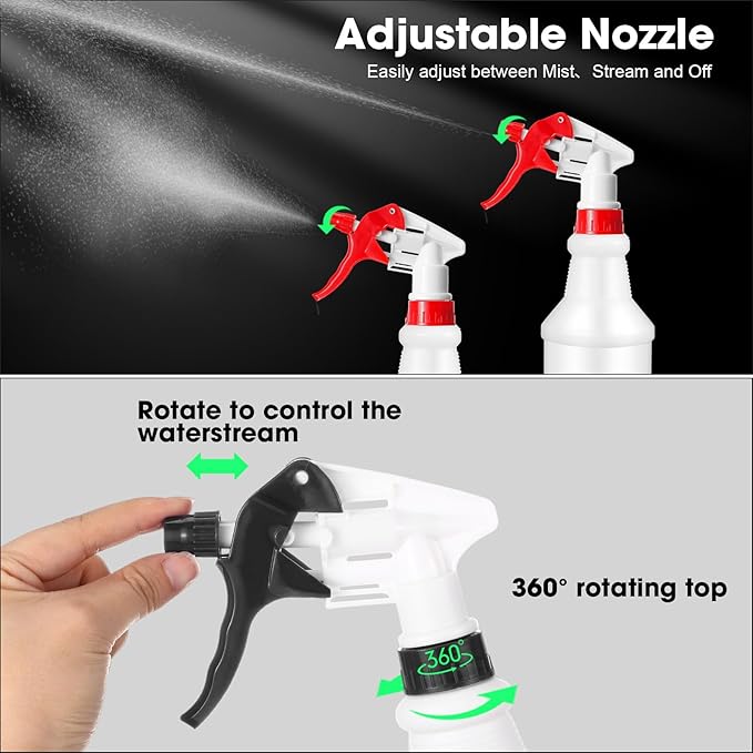 Gerrii 24 Pcs 24oz Plastic Spray Bottle Bulk, Empty Refillable Squirt Bottles for Cleaning Solution, Leak Proof Water Spray Bottle with Adjustable Nozzle and Sticker Commercial Supplies (Red & Black)