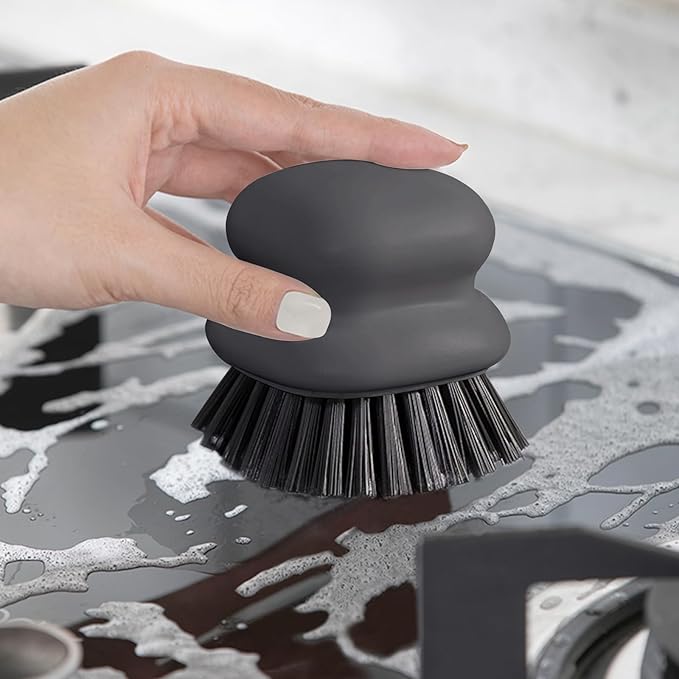 Dish Brush with Handle, Kitchen Scrub Brushes for Cleaning, Dish Scrubber with Nylon bristles for Sink, Pots, Pans(1Pack Grey Nylon bristles)