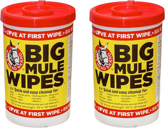 Mule Head Brand XL Heavy-Duty Cleaning Wipes – 2 Pack (10" x 12") – All-Purpose Garage, Automotive & Home Cleaning Wipes – Grease, Ink, Paint, Tar & Grime Remover – Safe for Hands & Multiple Surfaces