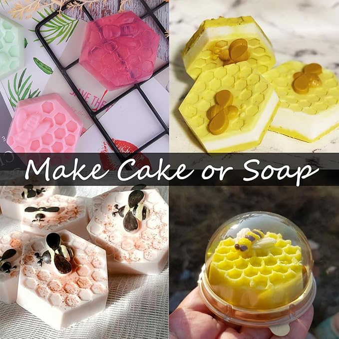 Bee Silicone Molds 2Pcs Honeycomb Silicone Mold Beehive Shape 6 Cavities Molds Set for Homemade Soap Making, DIY Jello, Bath Bomb, Beeswax Candle, Resin