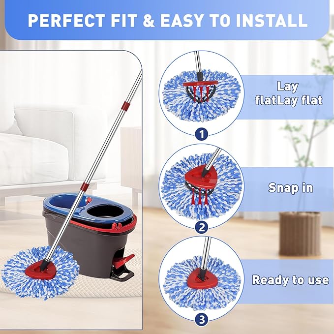 6 Pack Mop Replace Head Compatible with O Cedar Mop 2-Tank RinseClean, Spin Mop Refills, Microfiber mop Head Replacement, Deep Cleaning and Machine Washable
