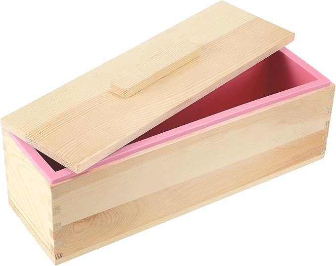 JEUIHAU 3 Set 42 oz Silicone Soap Loaf Mold, Flexible Rectangular Silicone Soap Mold with Wood Box and Cover for Making Soap Cake Chocolate