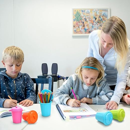 Goaste 20 Pack Mini Desk Trash Can, 10 OZ Small Plastic Garbage Bin with Lid, Tabletop Round Waste Basket, Cute Pen Pencil Holder Organizer for Home, Office, School, Vanity, Car (Assorted Colors)