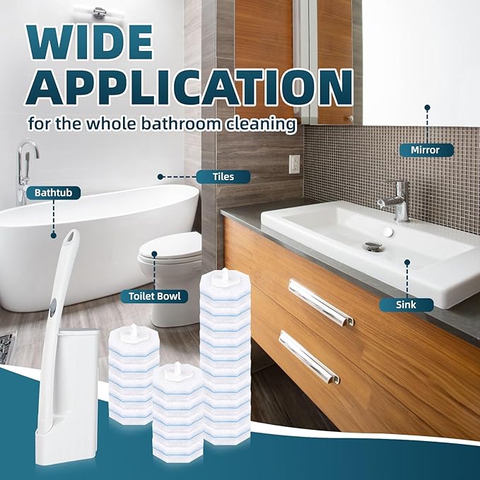 RLOW Disposable Toilet Brush Set with 20 Refills, Toilet Bowl Brush and Holder Disposable Toilet Cleaning System- Toilet Brush, Storage Caddy and 20 Refill Heads for Bathroom Cleaning