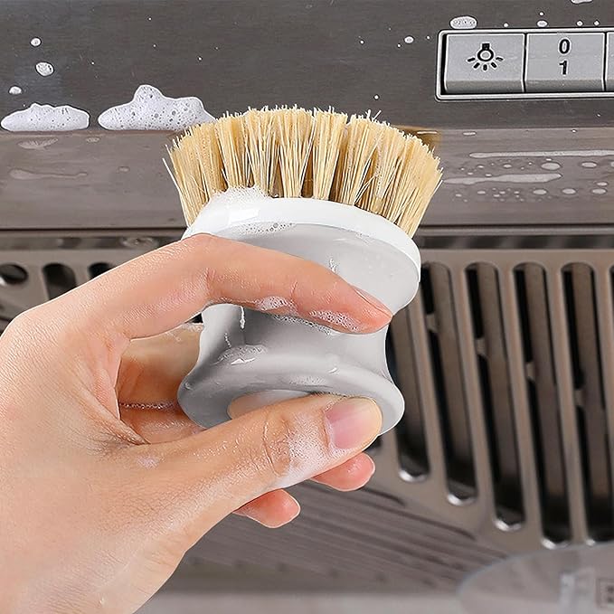 Dish Brush with Handle, Kitchen Scrub Brushes for Cleaning, Dish Scrubber with Sisal bristles for Sink, Pots, Pans (1Pack Light Gray Sisal bristles)
