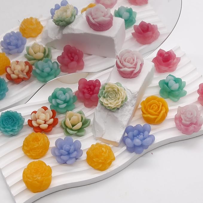 EuTengHao 3D Flower Silicone Molds for Candle Soap, 14 Styles Plant Flower Resin Casting Molds, Wax Scented Candle Soap Silicone Molds for Home Decoration DIY Making (2Pcs, 14Styles)