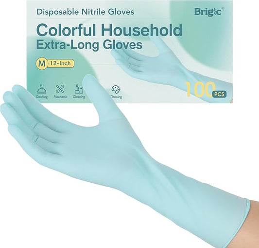 12-Inch Extended Disposable Nitrile Gloves, Latex-Free Powder-Free, Full Palm Textured Grip, Multipurpose Home
