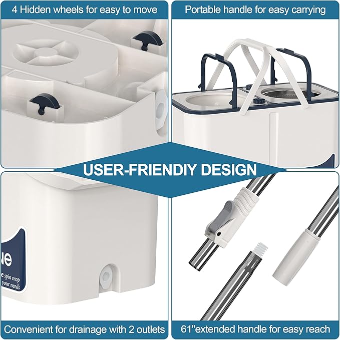 Spin Mop and Bucket System, Mop and Bucket Separate Clean and Dirty Water,4-Chamber Hardwood Floor Mop Household Cleaning Tools with 8 Microfiber Replacement Head Refill