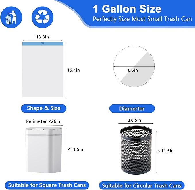Small Trash Bags 1 Gallon, 360 Count -1.2 Mil Drawstring Mini Garbage Bags, White Plastic Trash Can Liners for Bathroom Accessories, 4 Liter, Bedroom, Dorm Room Essentials, Office