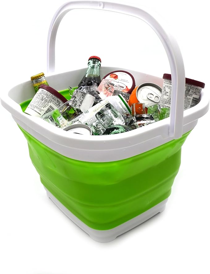 SAMMART Set of 2-11L (2.9 Gallon) Collapsible Rectangular Handy Basket/Bucket (2, Green)