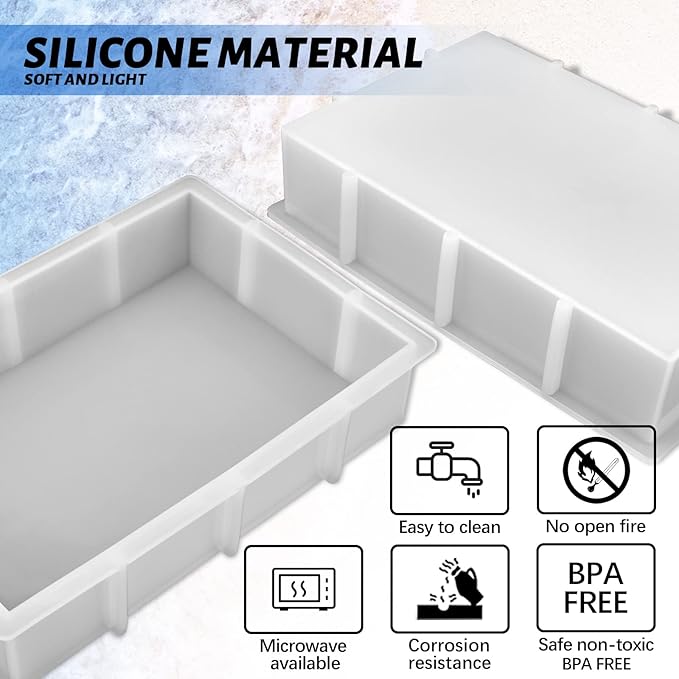 Sakolla 9″ Rectangular Silicone Molds for Epoxy Resin, Crystal Deep Casting Epoxy Mold for Flowers Preservation, DIY Artwork, Office Home Decoration