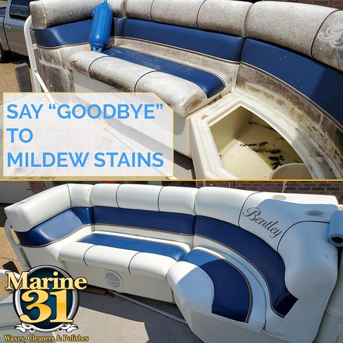 Marine 31 Mildew Stain Remover & Cleaner | Effective for Boats, Home, Patio, & Bathroom | Removes Mildew & Mold Stains | Powerful Cleaning Formula | 16oz