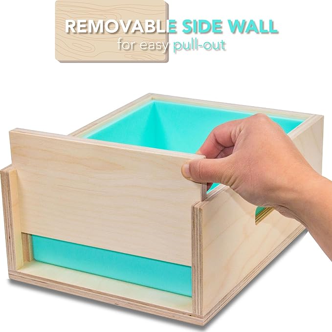 Extra Large Soap Molds 160 oz with Removable Side Wall —Tall Skinny Triple Width Mold, Flexible Silicone Soap Molds for Soap Making, Wooden Rectangle Soap Mold with Lid