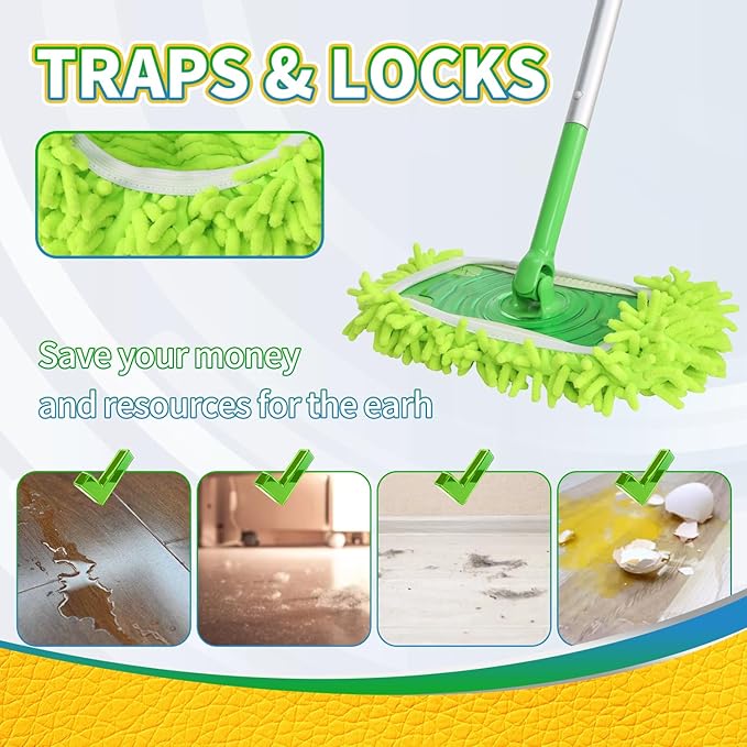 Reusable Mop Pads Compatible with swiffer Sweeper Mop, Wet and Dry Flat Mop Pads Cover, 2 Pack Washable Pads for Surface/Hardwood Floor Cleaning (Mop is Not Included)