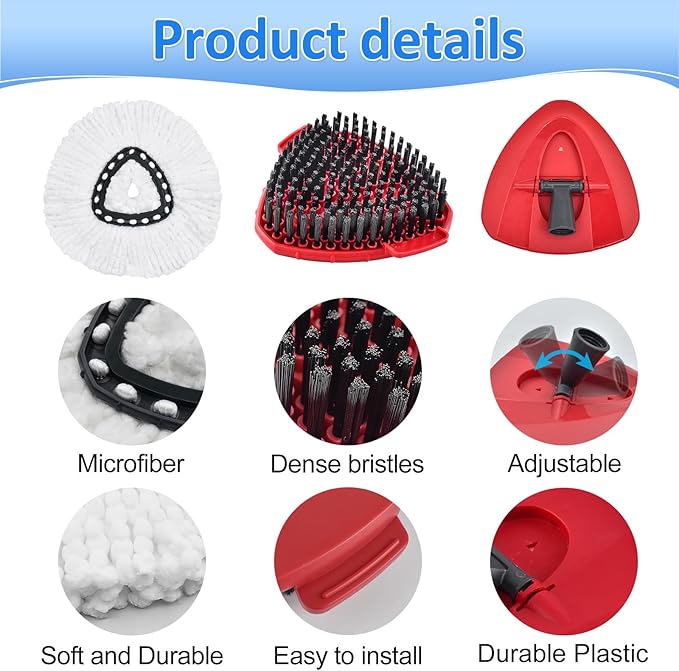 Mop Heads Replacements for Ocedar, Mop Replace Head for O Cedar EasyWring 1-Tank Spin Mop, 6 Mop Heads Include 3 Microfiber Mop Refills, 2 Upgrade Scrubber Mop Head, 1 Mop Base for O-Cedar Mop