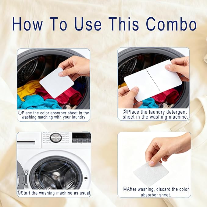 Laundry Washing Set: Laundry Detergent Sheets and Color Absorber Sheets, Deep Clean and Protect Colors, Dissolvable Laundry Soap Sheet with Dye-trapping Sheet for Home Washing, travel clothes