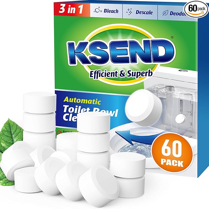 Toilet Bowl Cleaner Tablets - 60 PCS Automatic Bleach Toilet Cleaner Tablets, Slow-Releasing Deodorizing & Descaling, Powerful Bathroom Tank Cleaner