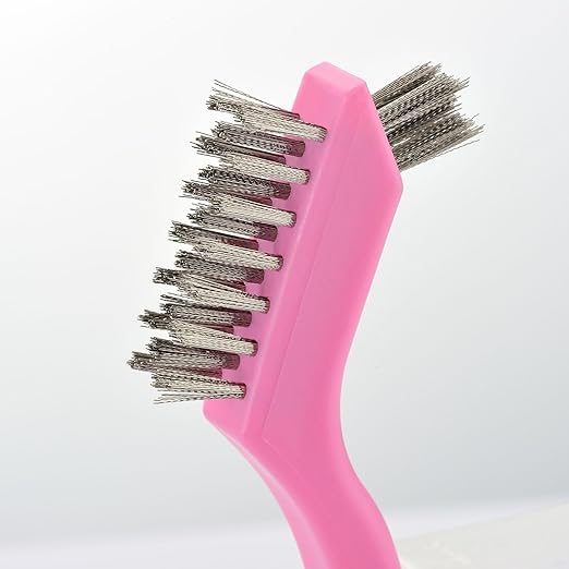 MAXMAN Wire Brush Set 3-Pack, Small Wire Brushes for Cleaning, Rust Remover, Dirt Cleaner, Metal Brush, Paint Scrubbing, 7" Deep Clean Detailing Tools, Brass/Stainless Steel/Nylon Bristles, Pink.
