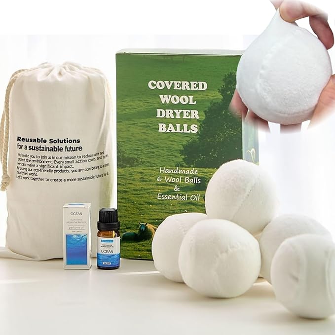 Wool Dryer Balls - Lint-Free - 6XL Pack - 1000+ Loads - Premium Natural Fabric Softener - Reduces Drying Time & Static - Includes Essential Oil - with Storage Bag
