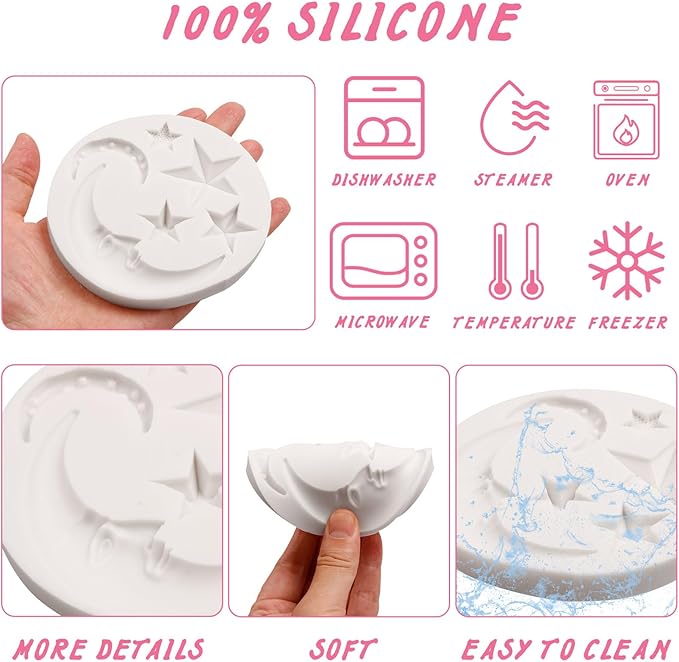 Moon Stars Silicone Fondant Molds Chocolate Candy Baking Molds for Gumpaste Sugarcraft Tool Cake Decorating Tools Epoxy Resin DIY Polymer Clay