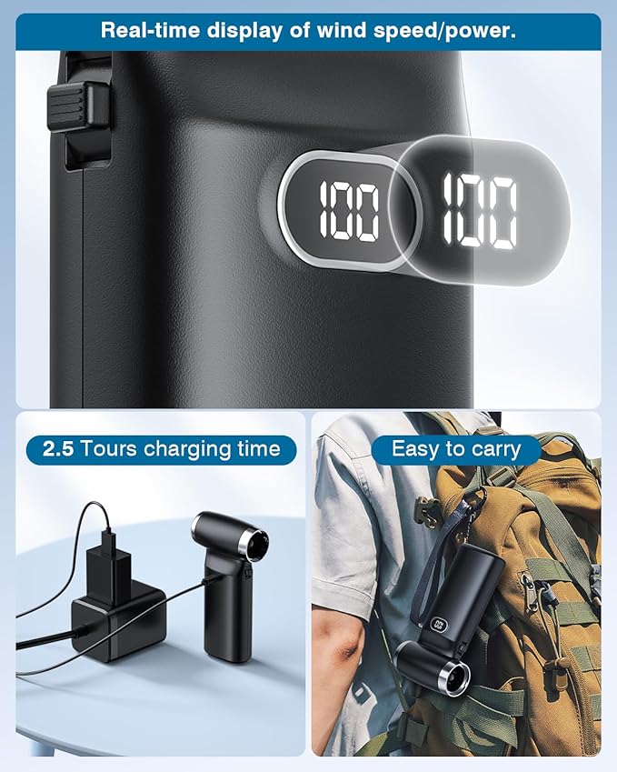 Electric Compressed Air Duster Cordless: 70 MPH High Wind Speed Mini Air Blower for Electronics Portable Computer Cleaner Hand Keyboard Cleaning Powerful Duster for Car, Fans and Other Sences