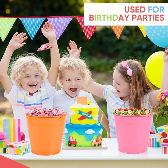 OBTANIM 7 Pack Colorful Metal Buckets with Handle Galvanized Ice Pails for Plants, Succulents, Party Favors Organizing, Rustic Home Decor or Classrooms Pencil Storage (7.1 x 5.2 inch)