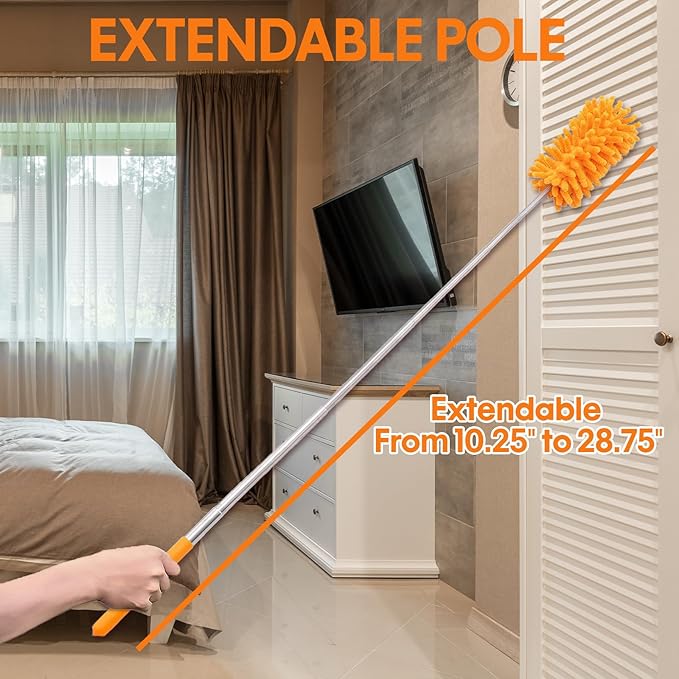Dusters for Cleaning High Ceiling Fan, Newliton Microfiber Duster with Extension Pole 30-100" Long Handle for Ceiling Fans Blinds Cobweb Home, Orange
