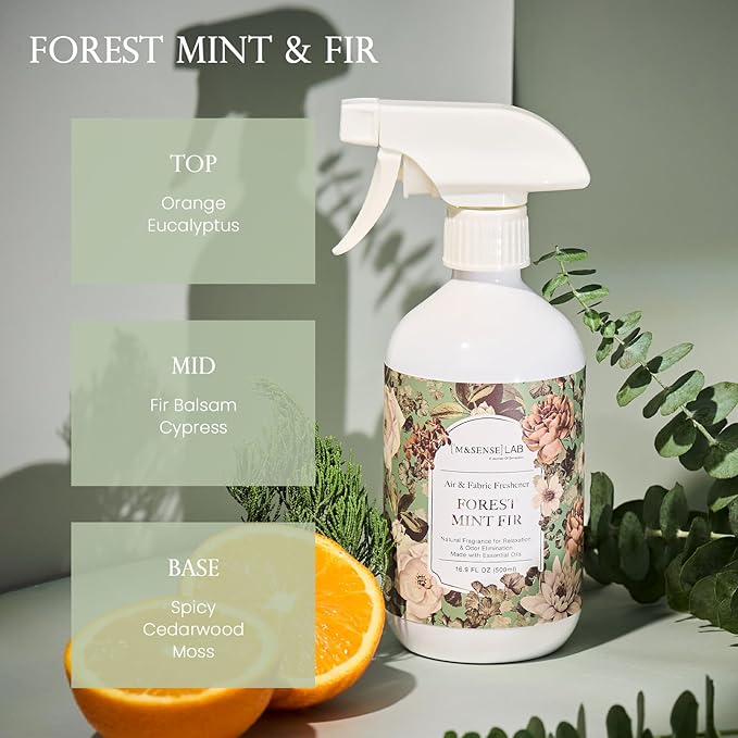 ‌M&SENSE Air & Fabric & Pet Odor Eliminator Spray - 16.9oz Large Size Natural Safe Air Freshener Forest Mint Fir Scented Deodorizer for Home Eliminates Smoke & Musty Smells, Ideal for Study Workspace