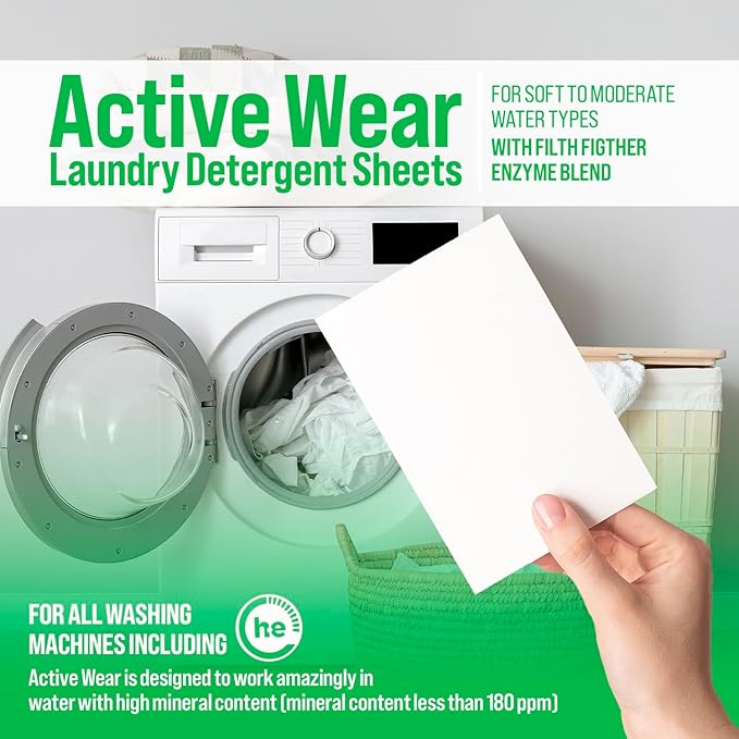 Rockin' Green Active Wear Travel Laundry Detergent Sheets - Mess-Free Laundry Sheet Detergent with Sodium Bicarbonate - Easily Dissolvable Laundry Soap Sheets (104 Loads, AC/DSea Breeze)