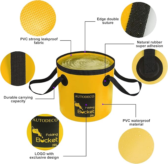 AUTODECO Collapsible Bucket 5 Gallon Container Folding Water Bucket Portable Wash Basin 20L