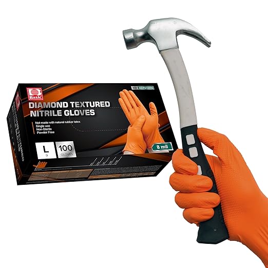 Jointown Basic Heavy Duty Nitrile Gloves, Mechanic Gloves 8 Mil Nitrile Disposable, with Raised Diamond Texture, Case of 100, Orange, Medium