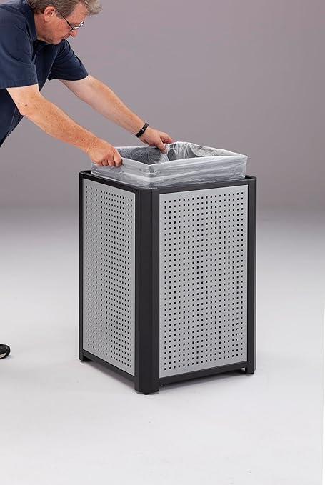 Safco Evos Steel Trash Can, 15 Gallons, Indoor and Outdoor Use, Commercial Garbage Can with Plastic Liner
