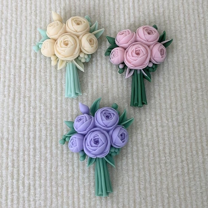3D Flower Bouquet Candle Soap Silicone Molds Fondant Chocolate Candy Cake Decorating Mould Resin Clay Baking Pastry Tools (Peony)