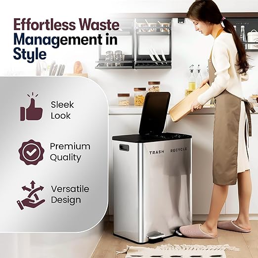 Modern Recycle & Trash Stickers - Minimalist, Discreet Vinyl Labels for Trash Cans & Bins - Elegant Indoor Waste & Recycling Signs for Home, Kitchen & Office | Black