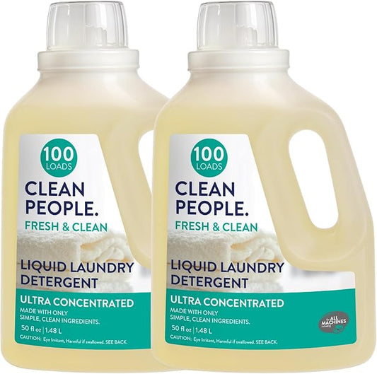 The Clean People Liquid Laundry Detergent - Recyclable Packaging, Stain Fighting - Ultra Concentrated, Laundry Soap - Fresh Scent, 50 fl oz (2 Pack)