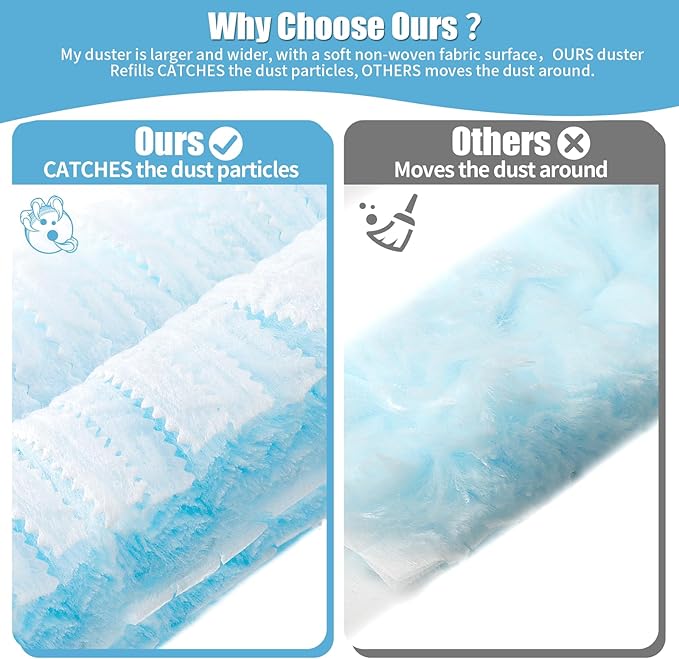 40 Count 360° Heavy Duty Duster Refills Compatible with Swiffer, Large Size-Extra Thick Disposable Electrostatic Duster Refill with 1 Short Handle for Furniture, Blinds, Ceiling Fans(Blue)