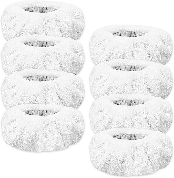 Reusable Microfiber Pads Compatible with Dupray Neat Steam Cleaner Replacement Mop Cleaning Pads, Reusable Cloths and Small Bonnets, White 8 Pack
