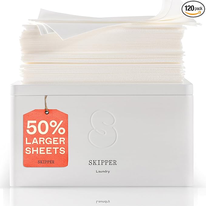 Skipper 50% LARGER Laundry Detergent Sheets Starter Kit (120 sheets / 240 loads) + Storage Tin - Orange Blossom