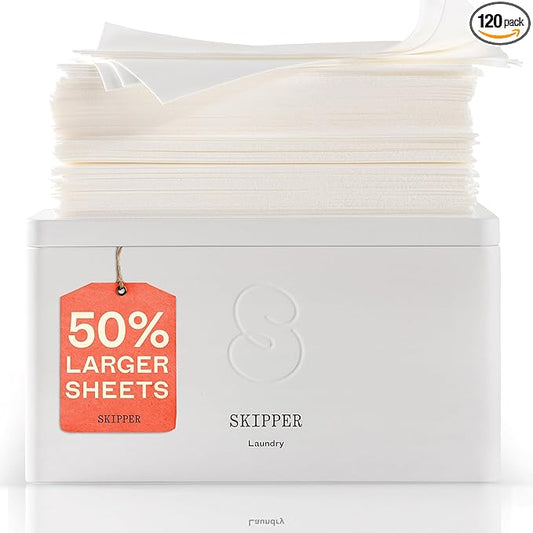 Skipper 50% LARGER Laundry Detergent Sheets Starter Kit (120 sheets / 240 loads) + Storage Tin - Orange Blossom