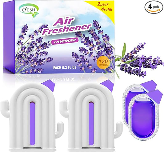 Air Freshener for Home, 2 Pack, 2 Refill, Lavender Scent, Odor Eliminator, Up to 120 Days, Cactus-shaped Freshener for Closet Bathroom, Cute Home Decor, White