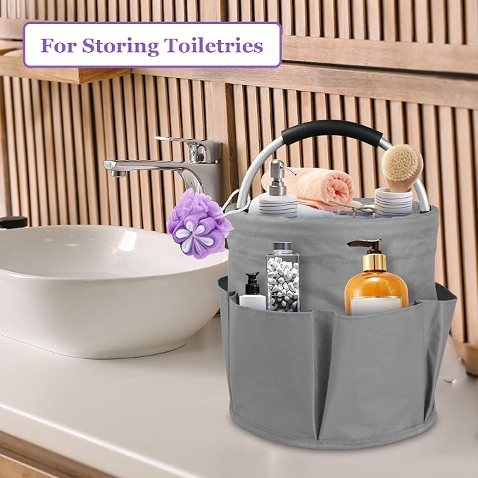 17L Cleaning Caddy for Cleaning Supplies, 2Pieces Portable Garden Tool Bag with 6 Pockets, Foldable Tool Bucket Organizer, Storage Basket for Bathroom, Garden, Dark Gray + Navy Blue
