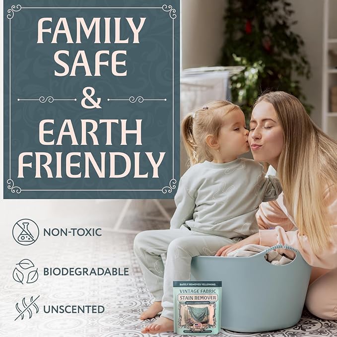 Vintage Fabric Stain Remover - Safely Cleans Retro & Antique Textiles - Made in the USA - Gently Removes Yellowing & Tough Stains From Vintage Linens, Quilts, Dresses, Doilies 16 Ounce (Pack of 1)