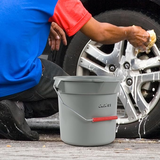 3.5 Gallon Heavy-Duty Plastic Cleaning Buckets with Handle, 4 Pcs 14 Quart Round Utility Bucket Pail, Gray