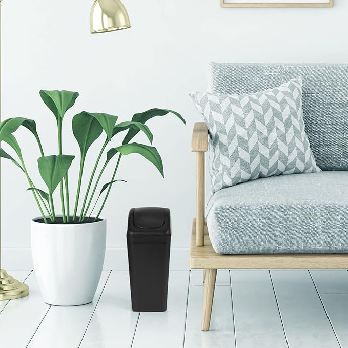 Hoolerry 6 Pcs 3 Gallon/12 Liter Small Trash Can Plastic Kitchen Garbage with Lid Small Trash Bin for Bathroom Office Bedroom Kitchen Waste Outdoor (Black)