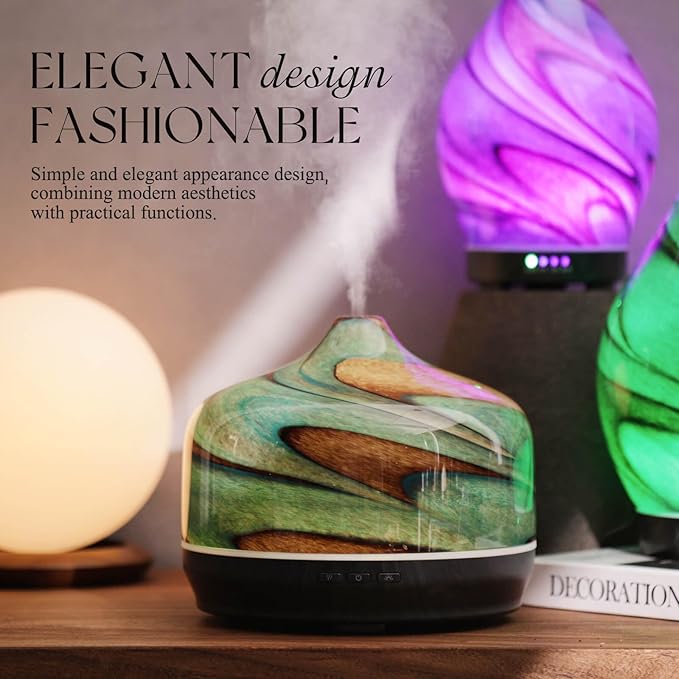 Porseme 500ml Glass Essential Oil Diffuser Aromatherapy Ultrasonic Cool Mist Humidifier 15-21 Running Hours Waterless Auto-Off Air Diffusers for Sleeping Yoga Office Working Spa and Rest (Teal Green)