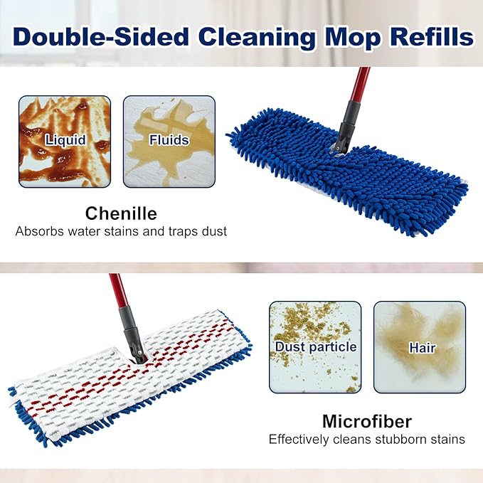 4 Pack Mop Replace Head for Ocedar Hardwood Floor'n More 3-Action Flip Mop,Mop Heads Replacements for Dry Wet Use,Chenille&Microfiber Double Sided Mop Refills,Reusable Mop Pad for Multi Surface Floor