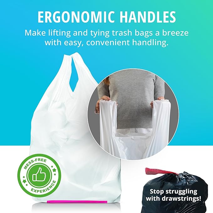 Hippo Sak - Tall Kitchen Garbage Bags with Ergonomic Handles - 13 Gallon Trash Bags - Super Strong Patented Reinforced Bottom and Leak Proof Tall Kitchen Trash Bags - Heavy Duty Trash Bags (270 Count)