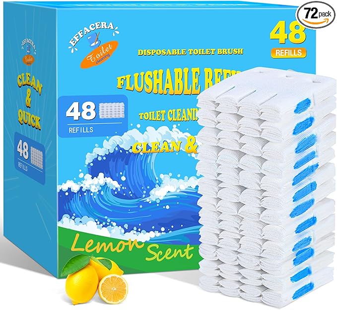 72 Refills Flushable Toilet Refills, Disposable Toilet Bowl Paper Bulk, Fresh Toilet Brush Refill Pads for Toilet and Bathroom, Toilet Brush Accessories(No Handle)